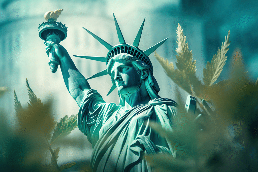 statue of liberty in a marijuana